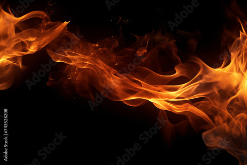 Vivid Fiery Flames on Dark Background, Burning Fire on a Black Background. The Intensity and Power of Fire