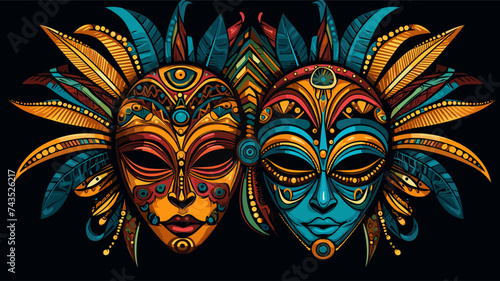 Carnival masks featuring symbols from Afro-Brazilian traditions. simple Vector art