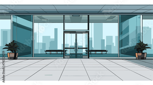 Abstract modern office entrance with glass doors. simple Vector art