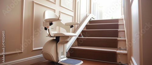 High tech stairlift with easy controls elderly user feeling safe photo