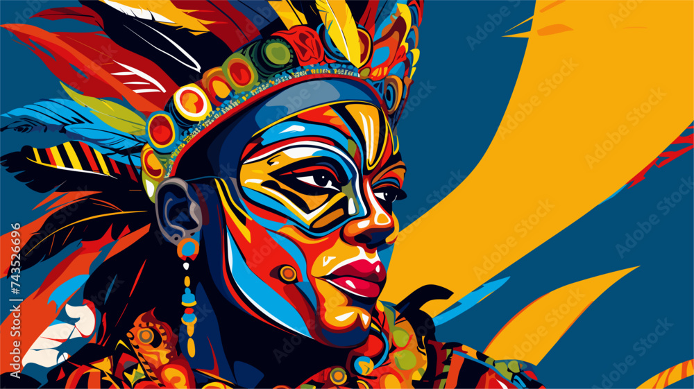 Obraz premium Carnival-goer in a traditional Bahian costume with vibrant patterns. simple Vector art