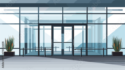Abstract modern office entrance with glass doors. simple Vector art photo