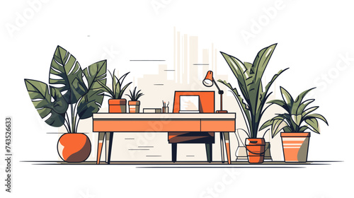 Abstract stylish office plants and decor elements. simple Vector art