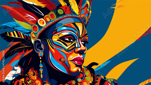 Carnival-goer in a traditional Bahian costume with vibrant patterns. simple Vector art
