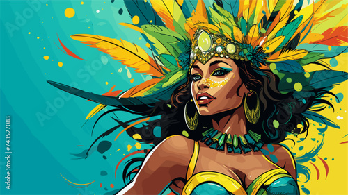Brazilian carnival girl in a themed outfit inspired by cultural motifs. simple Vector art