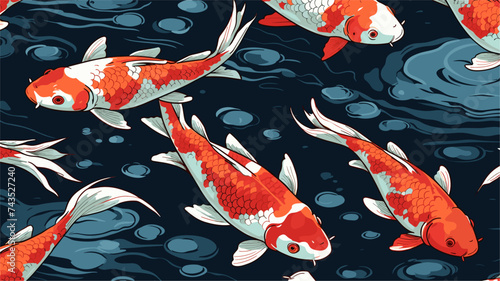 A seamless pattern of koi fish swimming in a pond  symbolizing good fortune. simple Vector art
