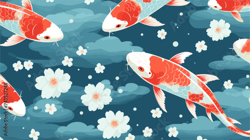 A seamless pattern of koi fish swimming in a pond  symbolizing good fortune. simple Vector art