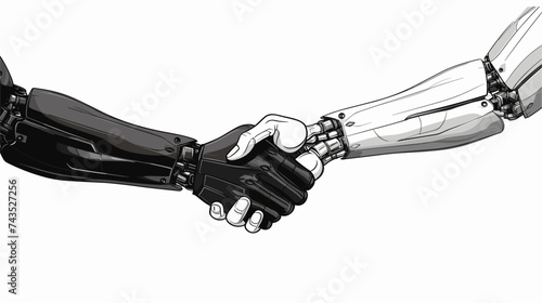 Abstract human hand and robot hand shaking hands. simple Vector art