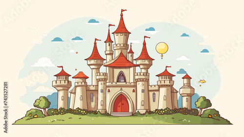 A whimsical castle or fairy-tale structure in the carnival setting. simple Vector art