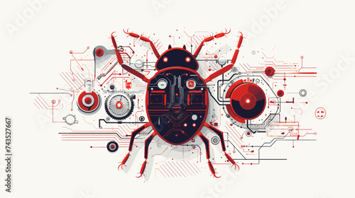 Abstract bug fixing and debugging process. simple Vector art