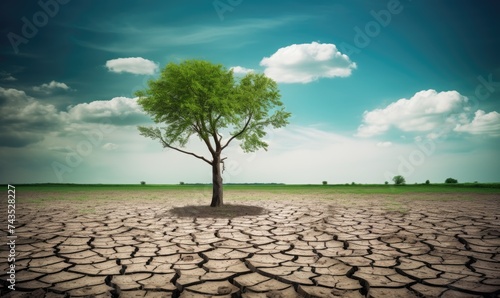 A Solitary Tree Standing Strong in a Desolate, Cracked Landscape