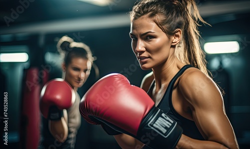 Two Women Boxing in a Gym