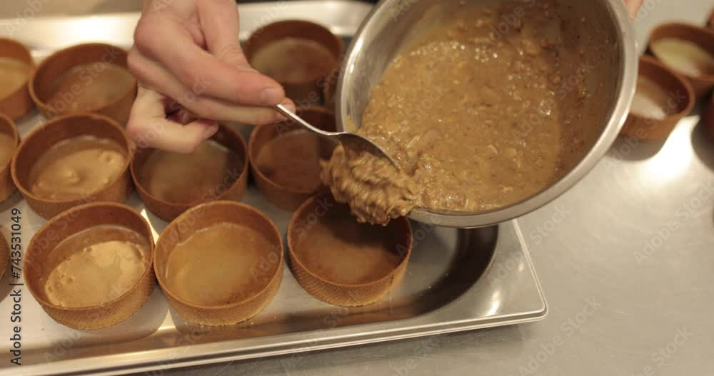 Homemade baking, making tarts at home. The process of filling tarts. Homemade baking, making tarts at home. The process of filling tarts.