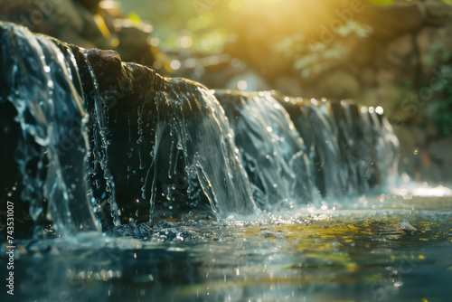 Waterfall in the forest. Water is the source of life. A slide background for showcasing the importance of water. Background image. Created with Generative AI technology.