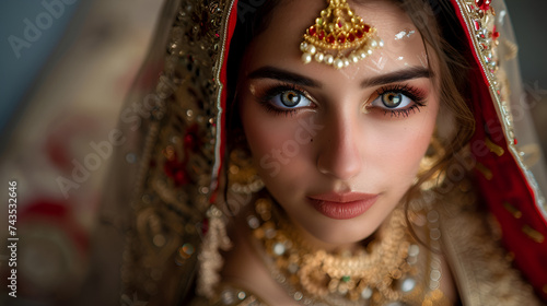 Beautiful face of a Bengali bride, isolated, Portrait of beautiful Pakistani girl, portrait of a beautiful Indian bride, Generative Ai photo