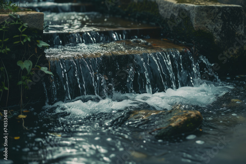 Waterfall in the forest. Water is the source of life. A slide background for showcasing the importance of water. Background image. Created with Generative AI technology.