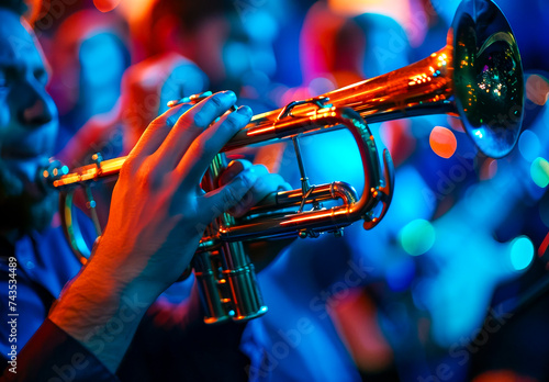 Close-Up of Trumpet Player at Concert.