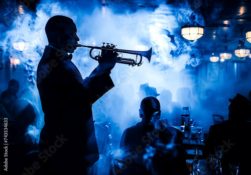 Trumpeter Captivates in Smoky Blue Jazz Club.