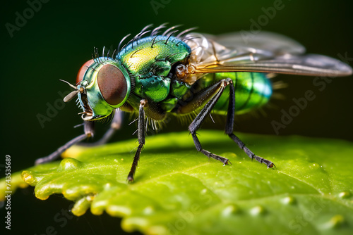 Macro Photography of a Green Bottle Fly on a Leaf, Insect Life and Natural Detail