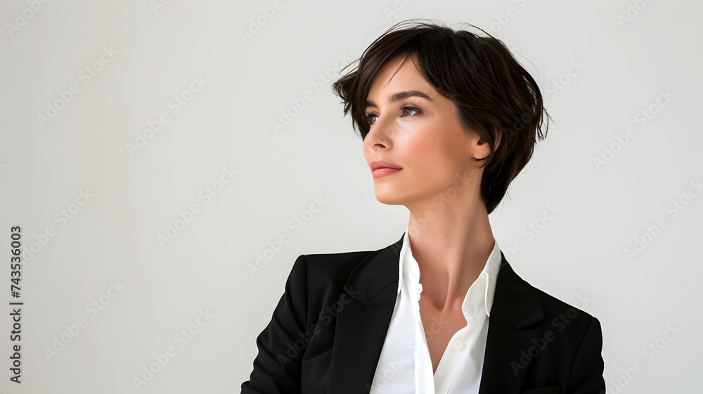 Dark-Haired Business Beauty: Professional Elegance in a Black Suit Dark-Haired Business Beauty: Professional Elegance in a Black Suit