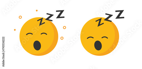Sleep emoticon snore smile face icon flat cartoon graphic illustration set, tired yawn cute fun character symbol simple yellow design image clipart