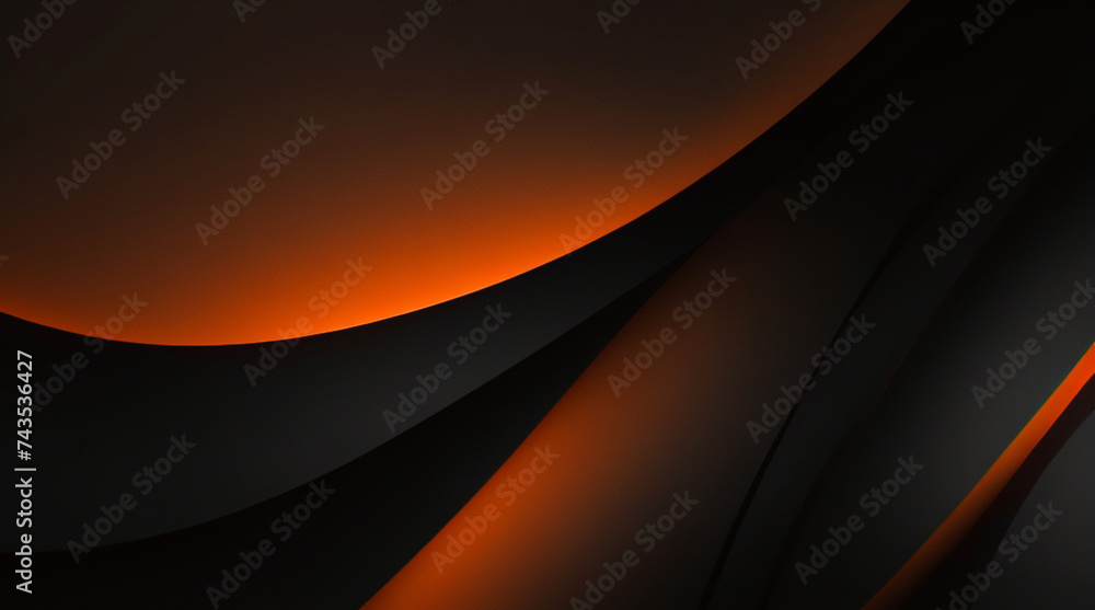 Abstraktes dunkelgraues horizontales breites Banner mit orangefarbenen Lichtlinien auf Leerraum. Futuristischer dunkler Luxus-Hintergrund mit moderner Technologie. Vektorillustration. - obrazy, fototapety, plakaty 
