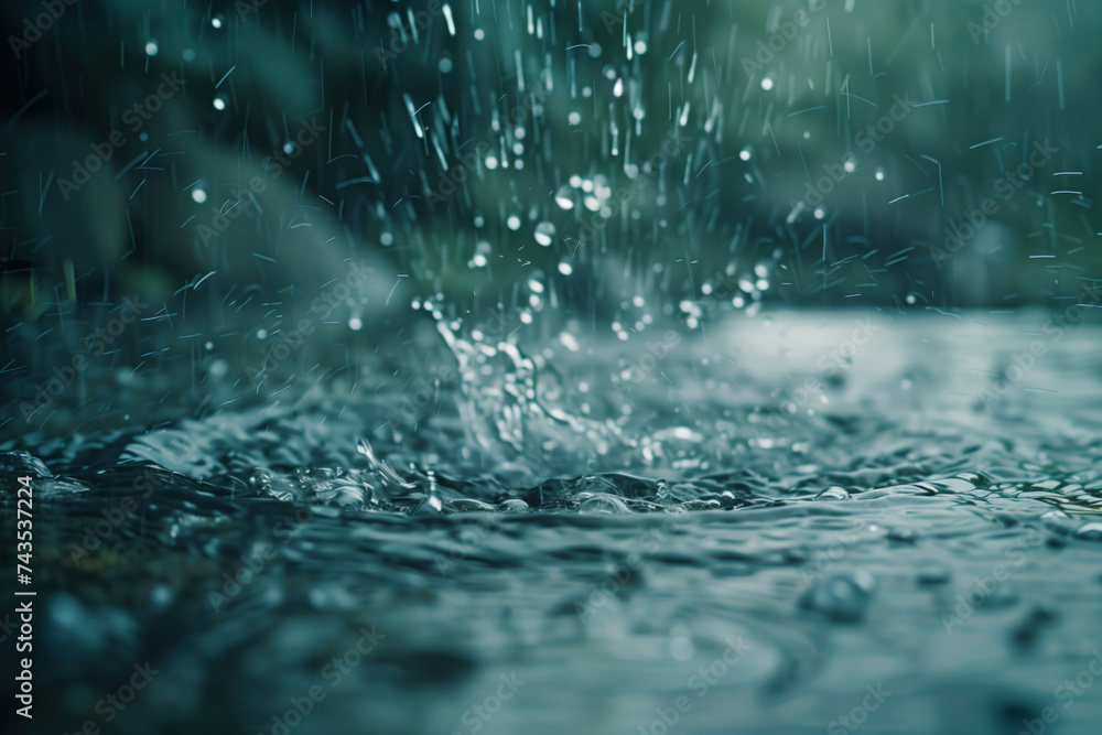 Water splash in the forest. Water is the source of life. A slide background for showcasing the importance of water. Background image. Created with Generative AI technology. Water splash in the forest. Water is the source of life. A slide background for showcasing the importance of water. Background image. Created with Generative AI technology.