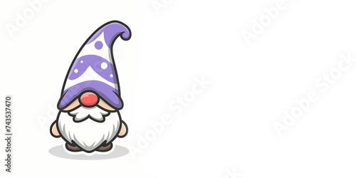 Minimalist KAWAII Wizard GNOME illustration  clean design on white background  copy space.