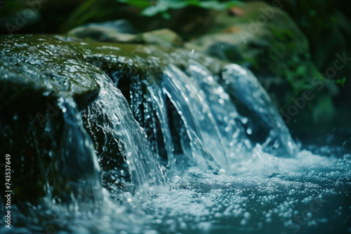 Waterfall in the forest. Water is the source of life. A slide background for showcasing the importance of water. Background image. Created with Generative AI technology.