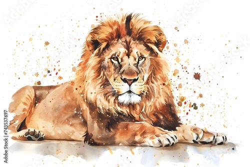 Watercolor Lion Portrait in Gold and Brown photo