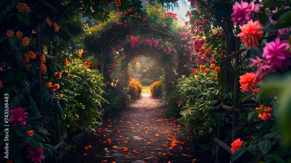 Obraz premium Fairytale-inspired Flower Pathway Leading to an Endless Garden