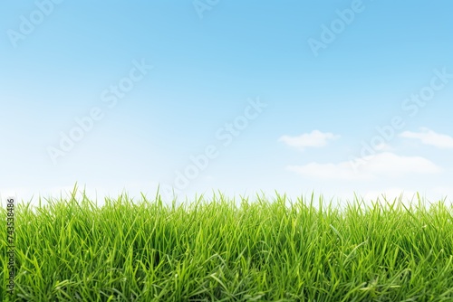 Green Grass Lawn on White Background. Fresh Natural Landscape with Blue Sky for Summer Imagery