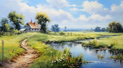 Beautiful Oil Paintings of Rural Landscapes - Village, River, and Nature Illustration