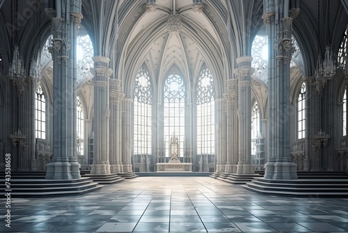 Ancient Gothic Cathedral. 3D CG Illustration of Stunning Interior Architecture with Antique Arches