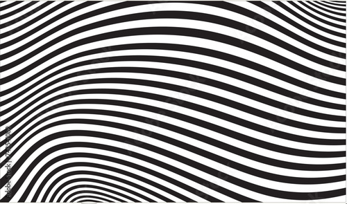 Black and white optical lines, vector illustration design, op art, geometric curve waves line pattern 10. © Riva