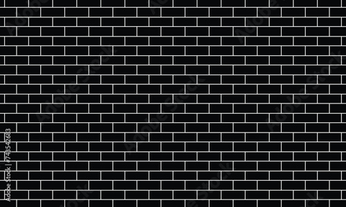 Subway tile background. White brick seamless pattern on black background for kitchen backsplash, bathroom wall, shower. Vector illustration
