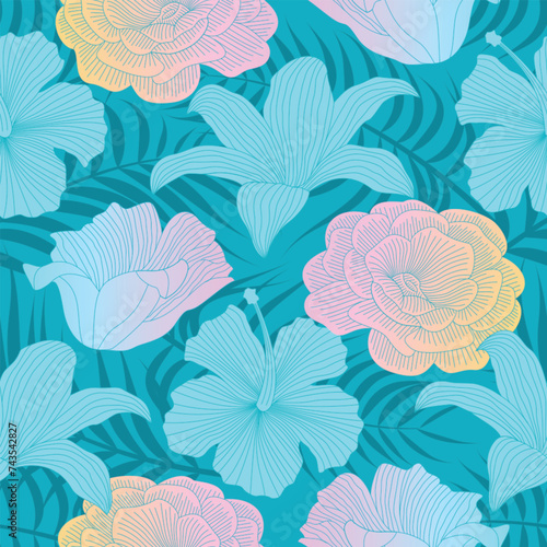 Floral seamless pattern with leaves. tropical background 