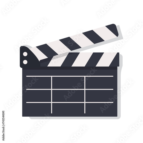 Movie clapper isolated on white background. Black and white movie clapboard. Cinematography and cinematographic equipment. Flat vector icon