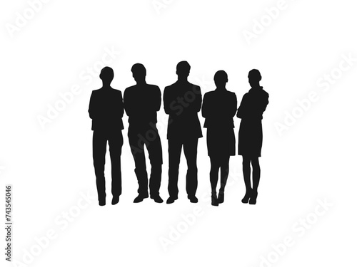 Business people standing silhouette. Business people, set of vector. Vector silhouettes of men and a women, a group of standing and walking business people, black color isolated on white background.