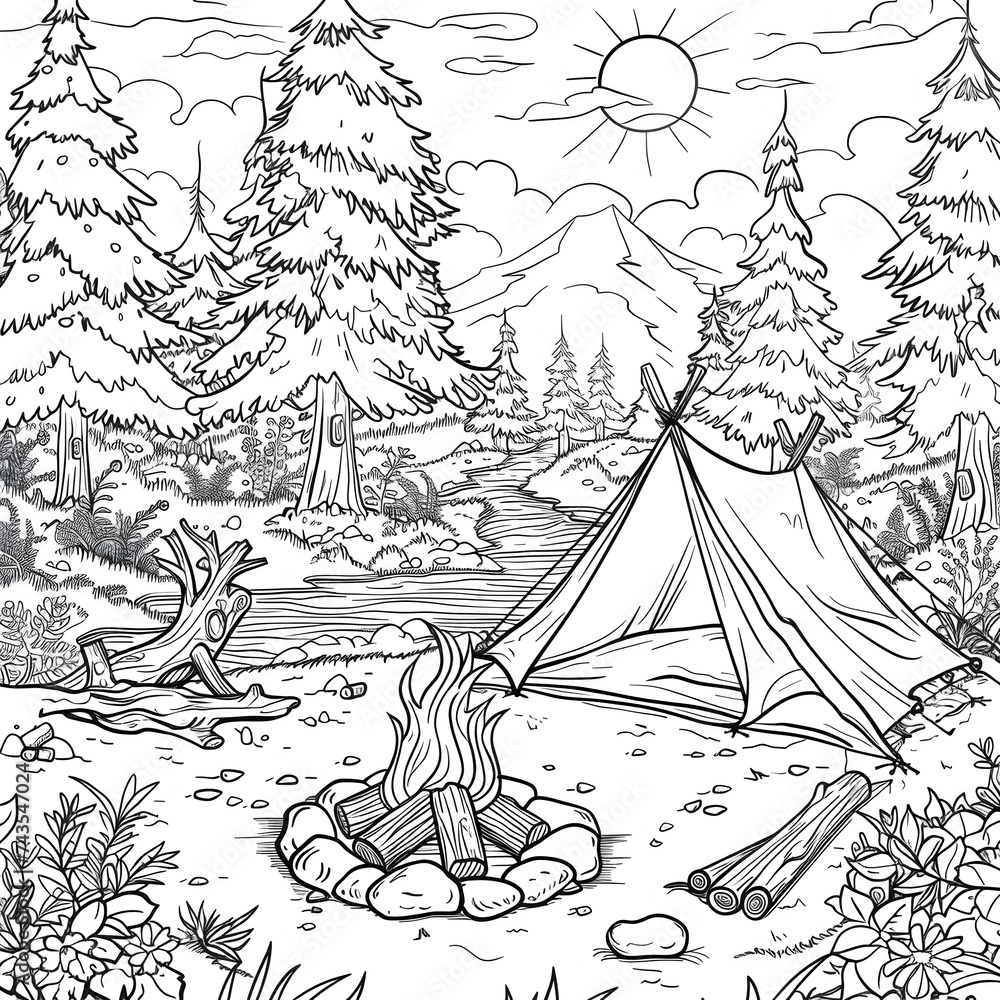 Camping coloring page 