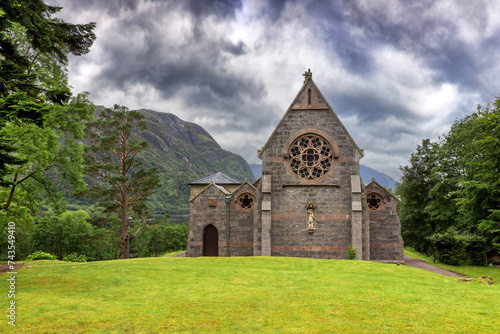 The catholic church of St Mary and St Finnan, on the banks of Loch Shiel, Glenfinnan, Scotland. Consecrated in 1873. © Rixie