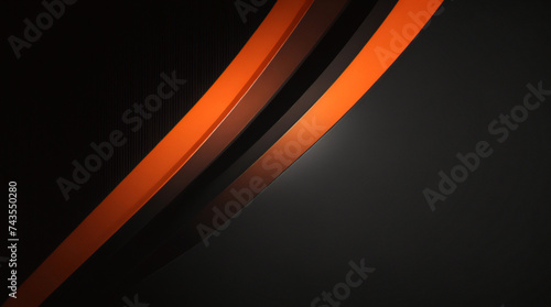 Schwarzes, abstraktes, breites horizontales Banner mit orangefarbenen und grauen Linien, Pfeilen und Winkeln. Dunkler moderner sportlicher heller futuristischer horizontaler abstrakter Hintergrund.