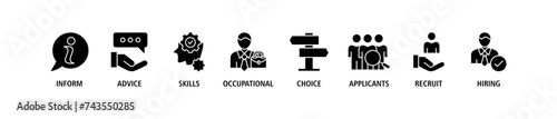Job fair banner web icon set vector illustration concept for employee recruitment and onboarding program with an icon of the information, advice, skills, occupational, applicants, recruit, and hiring