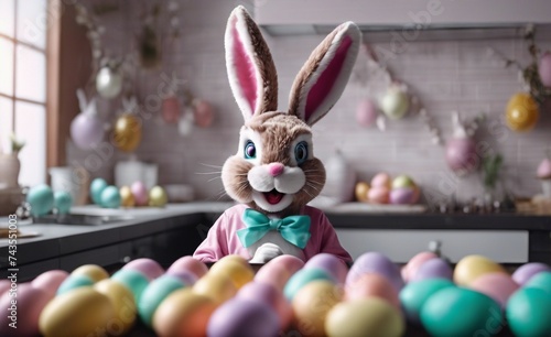 An Easter Bunny Making Chocolate Eggs