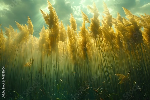 Reed forest illuminated by sunlight