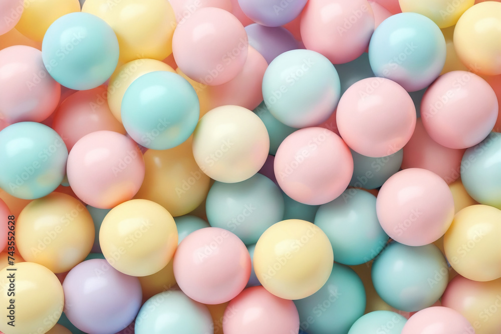 Abstract pastel colored background. Soft colors balls and bubble gums. Digital Illustration