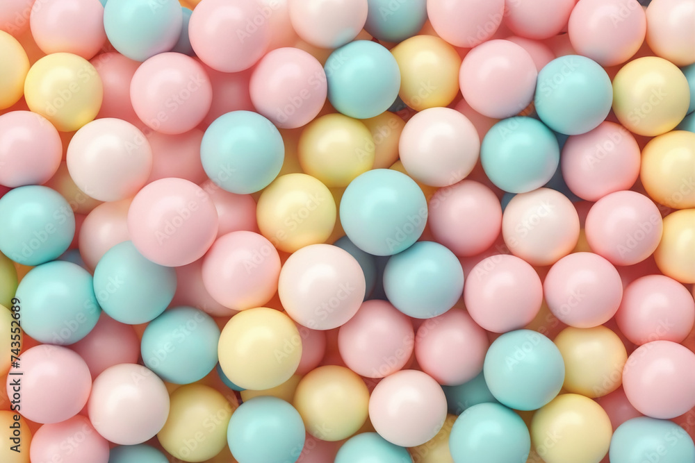 Abstract pastel colored background. Soft colors balls and bubble gums. Digital Illustration