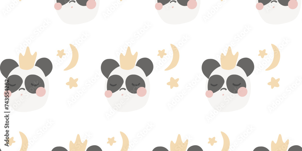 Cute colorful panda bear doodle seamless pattern, Baby neutral print in pastel colors Cute colorful panda bear doodle seamless pattern, Baby neutral print in pastel colors