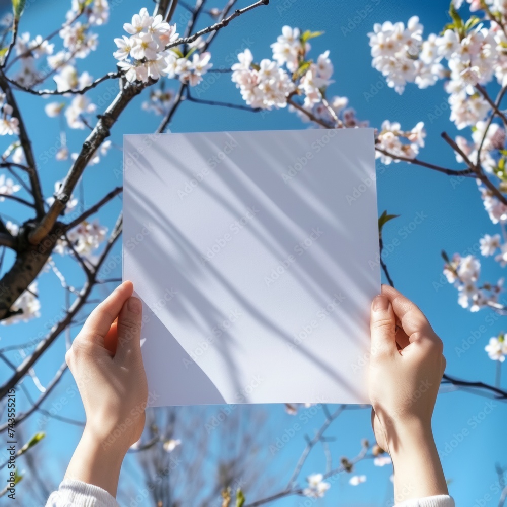 Hands holding a blank white piece of paper. Hands holding a blank white piece of paper.