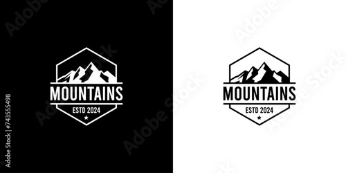 Vintage mountain silhouette logo vector. Retro hipster outdoor travel emblem badge vector illustration.